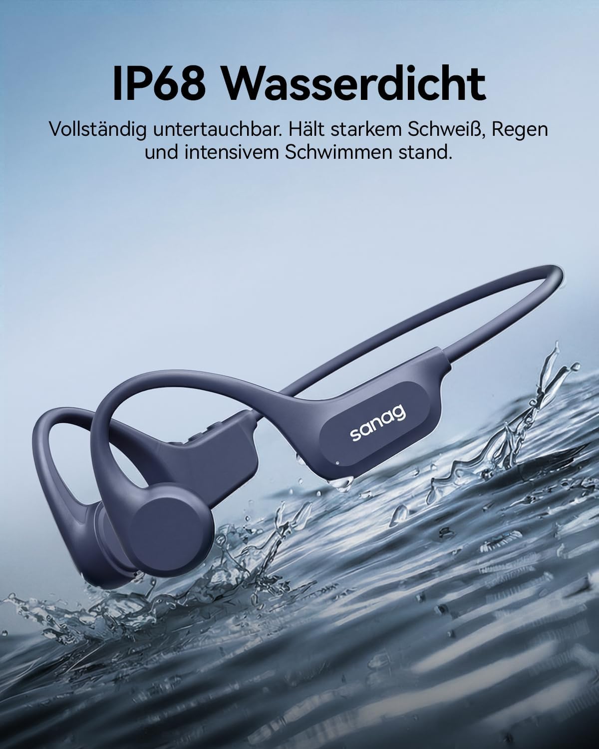 Detalle de SANAG Knochenschall Sportkopfhörer – Open-Ear, Bluetooth 5.3, IP68, 8 Std. Wiedergabe