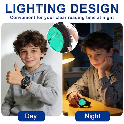 Detalle de Juboos Montres Enfants Analogique Quartz Étanche – Cadre rond lumineux et 50 m