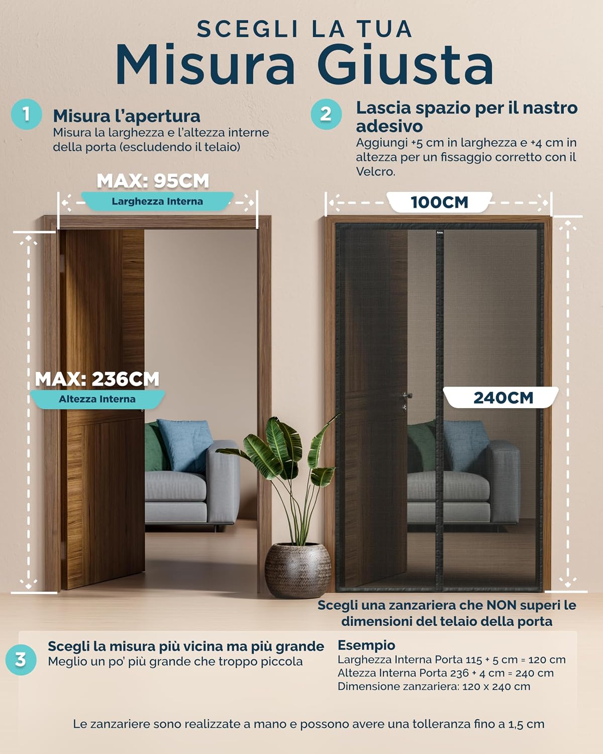 Detalle de ARCOL Zanzariera Magnetica 100x240 cm Premium in Fibra di Vetro – Rete Ultra-Fine e Chiusura Automatica