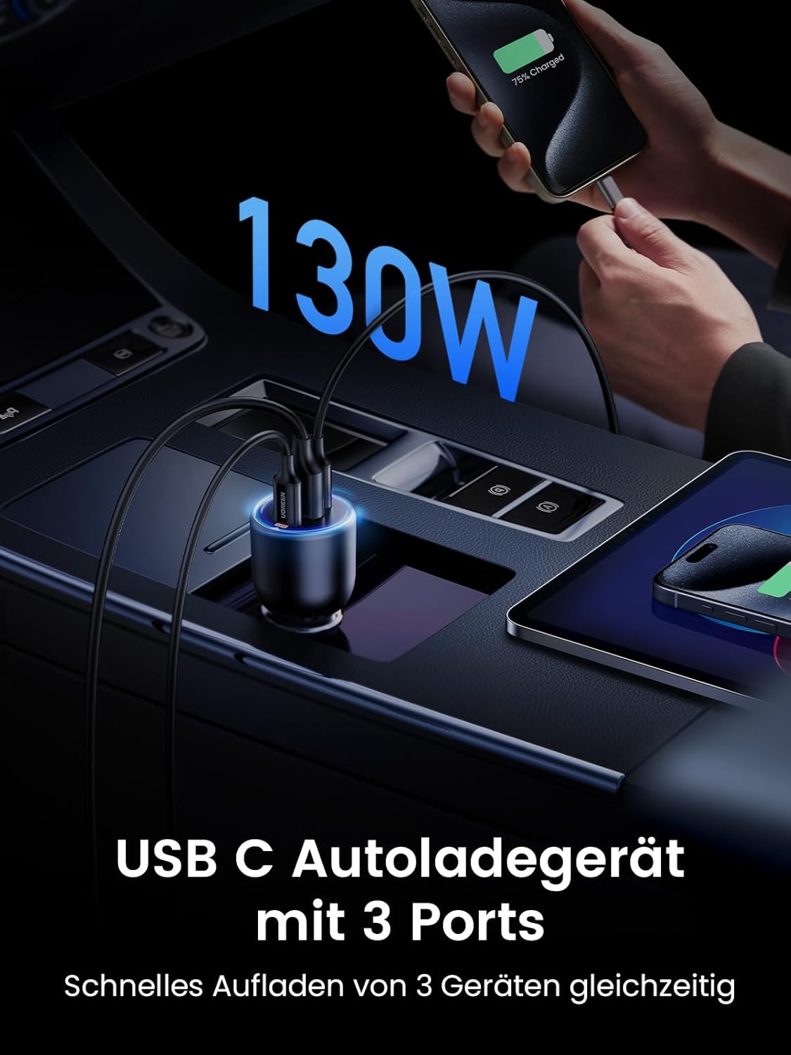 Thumbnail 2 de UGREEN 130W USB C Autoladegerät 3‑Port