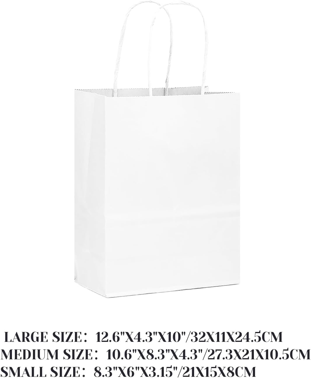 Detalle de Gcardist White Paper Gift Bags with Handles – Bulk 100 Pcs (Size Variants: Large 33, Medium 33, Small 34)