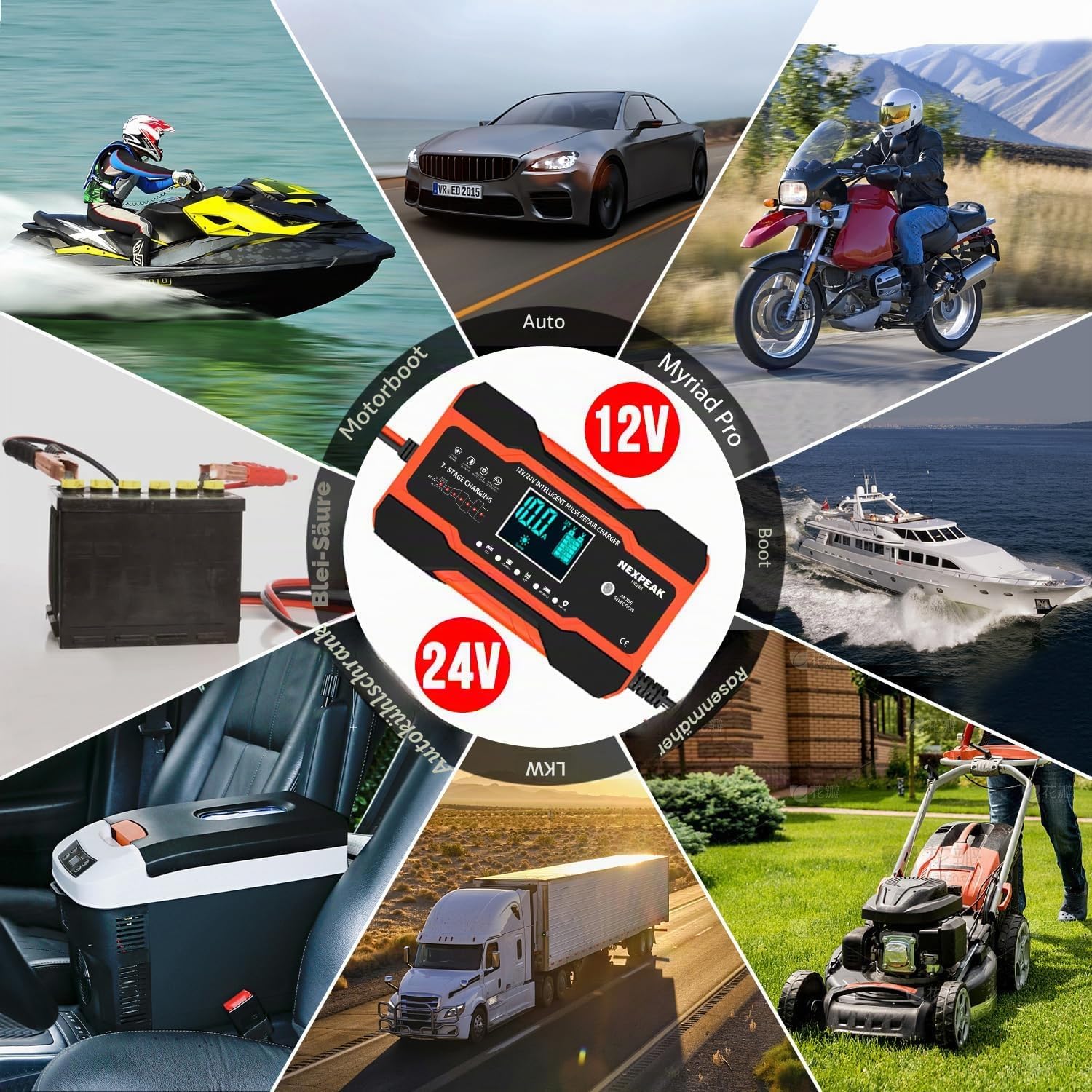 Thumbnail 5 de 10A Autobatterie-Ladegerät 12V/24V Smart Ladegerät für Auto