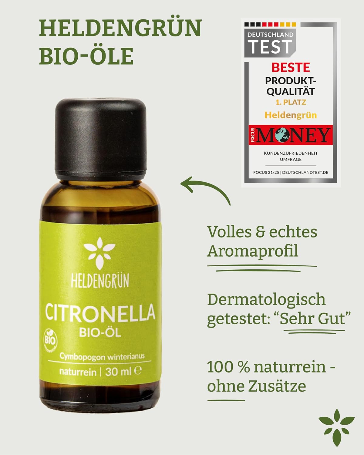 Thumbnail 6 de Heldengrün® BIO Citronellaöl (100% naturrein) – ätherisches Zitronellaöl gegen Mücken