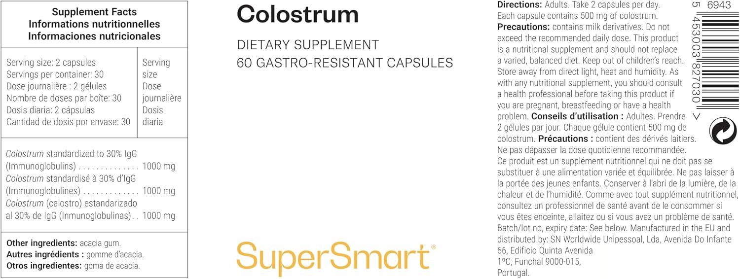 Detalle de Colostrum Supersmart — Colostrum standardisé à 30% IgG, 60 DRCaps™, végétarien et sans gluten