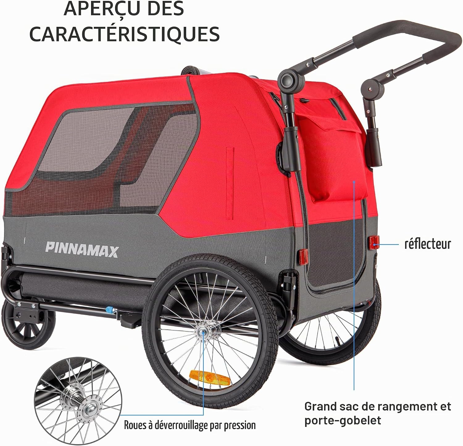 Detalle 2 de Remorque pour Chien PINNAMAX pour vélo – 2-en-1, supporte jusqu’à 45 kg