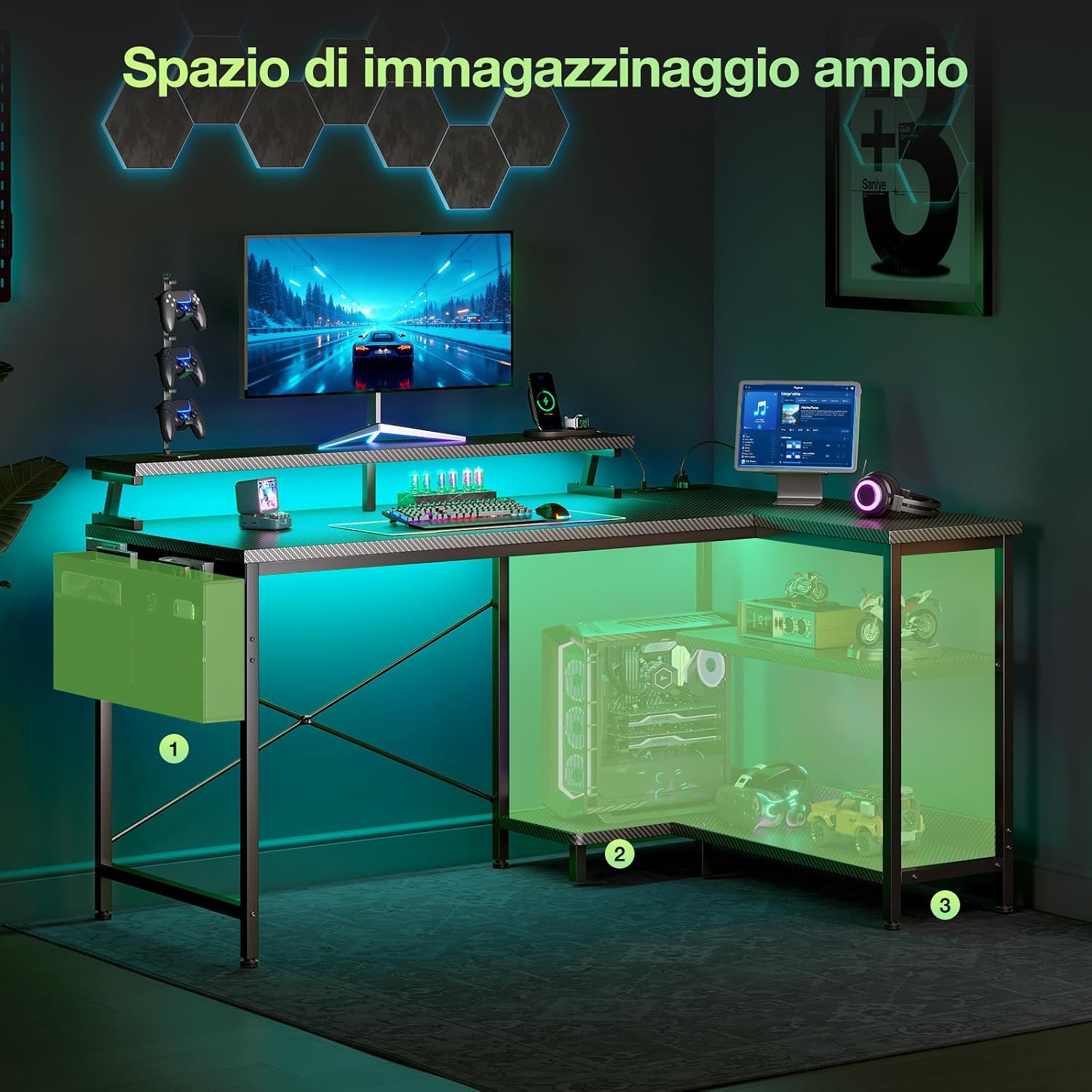 Thumbnail 6 de Coleshome B01061901005 L-format gamingbord med LED och uttag, 120 × 80 cm