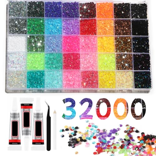 Detalle de Hwsyin 32000 Stück Bedazzler Kit mit Glue – 40 Farben, 3 mm Strass, DIY Glitzer für Nageldesign, Textilien und Körperkunst