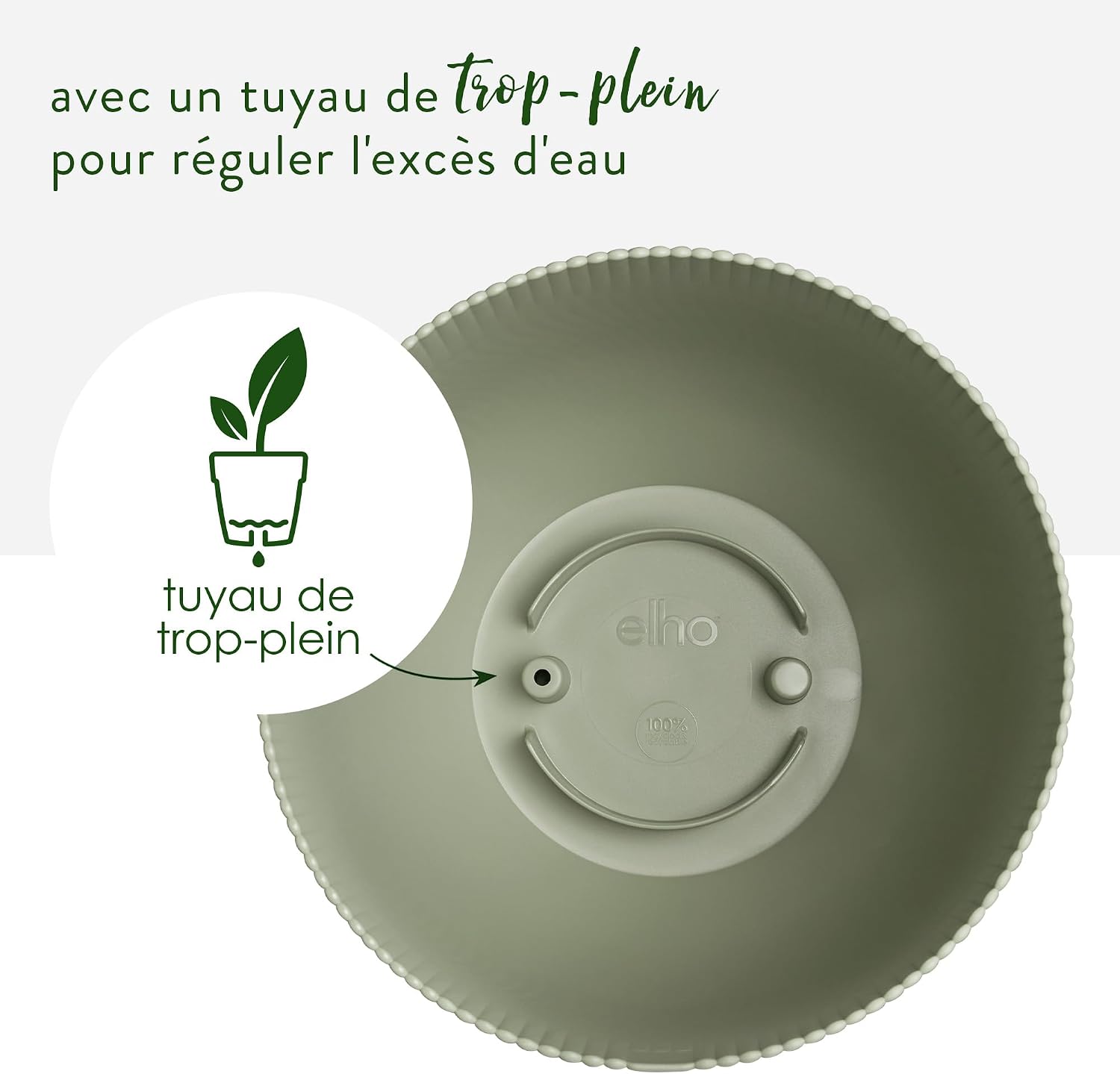 Detalle de Elho Sereh Rond 30cm Pot de Fleur - Nordic Green | Ø 29,5 cm × H 25,3 cm