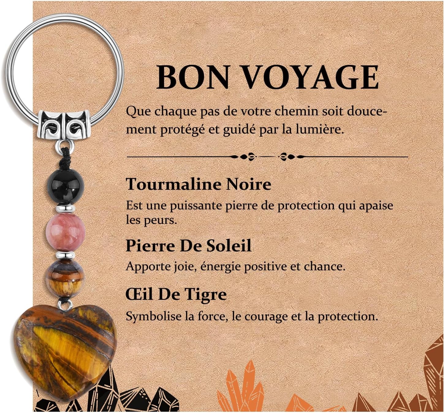 Seyaa Porte-clé cœur avec pierres naturelles — cadeau féminin polyvalent