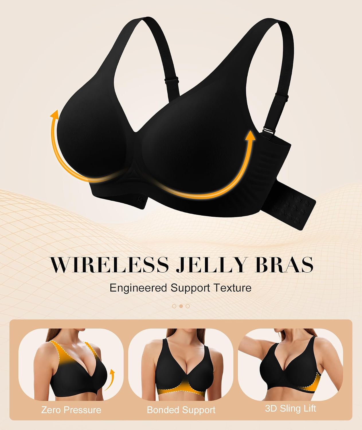 Detalle 2 de SIMIYA Wireless Jelly Bra, Seamless T-Shirt Bralette with Convertible Back