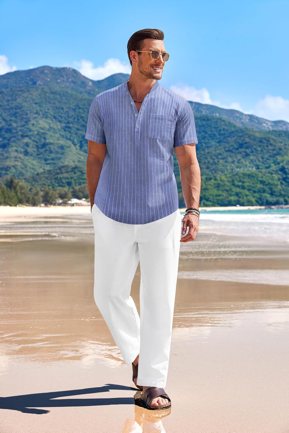 Detalle 2 de COOFANDY 2-Piece Cotton Linen Henley Set