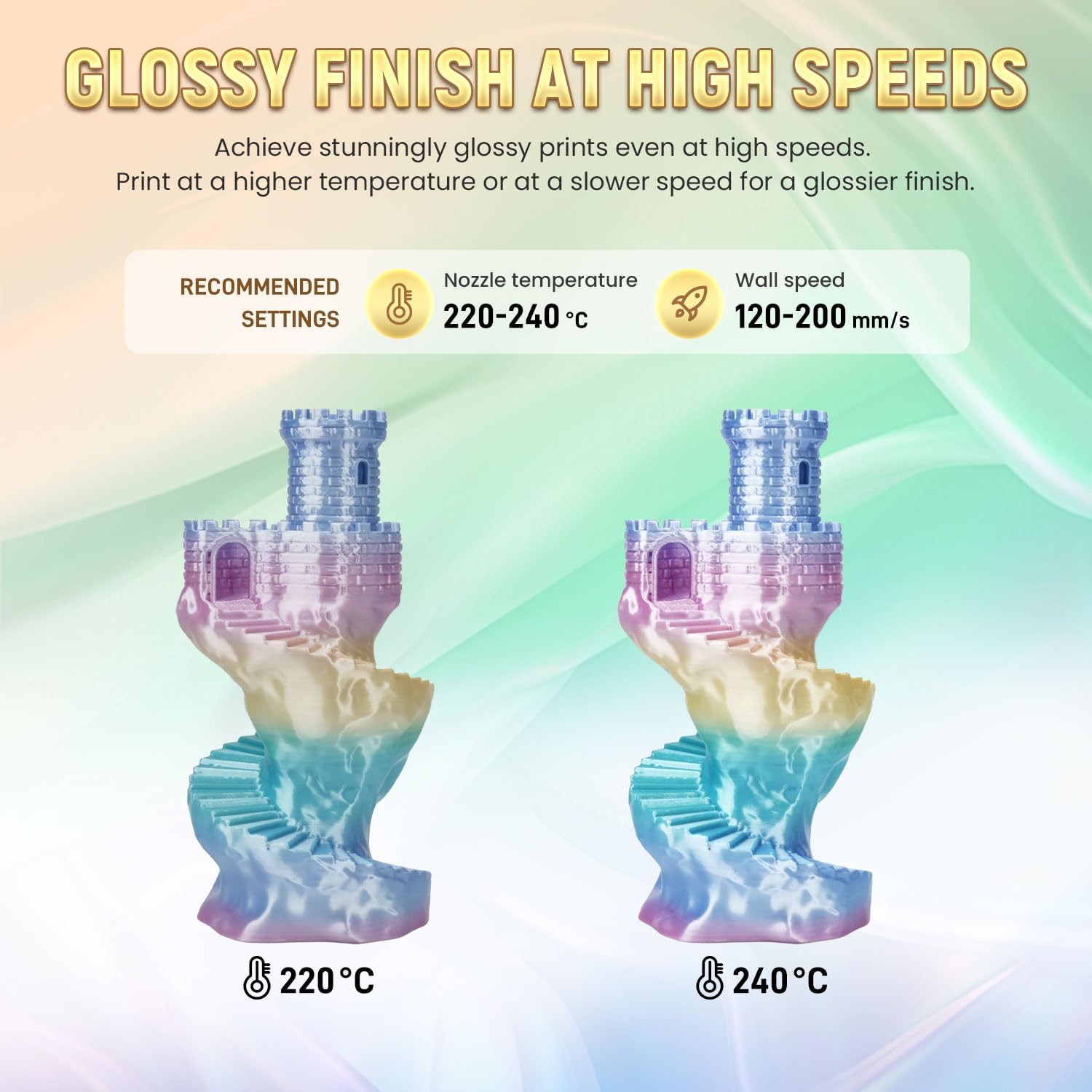 Thumbnail 3 de FLASHFORGE Silk PLA Gradient Rainbow Pastel Filament (1.75mm) – Multicoloured Colour Change 8m Spools