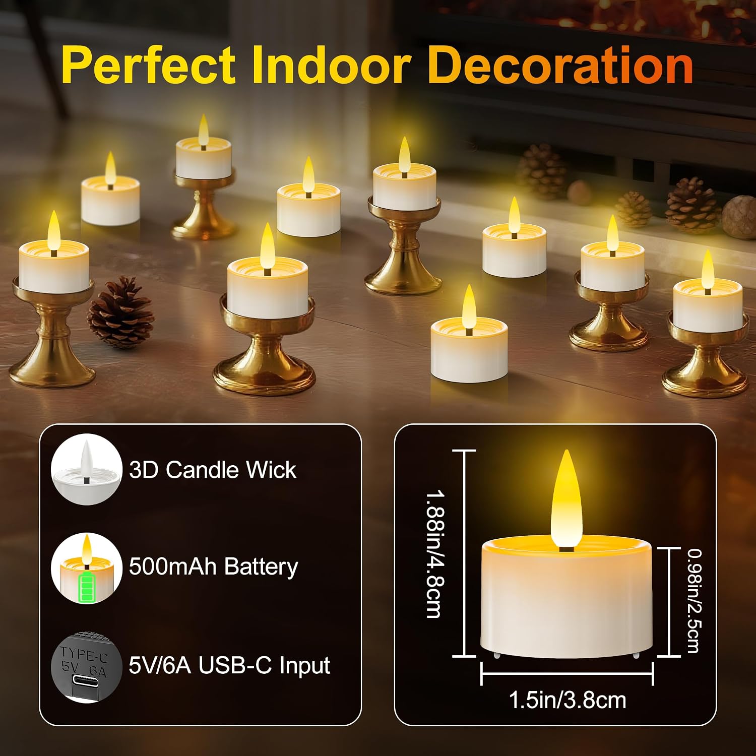 Detalle 2 de YiaMia LZ040-4 Rechargeable LED Tea Lights, 12-Pack with Remote and Timer