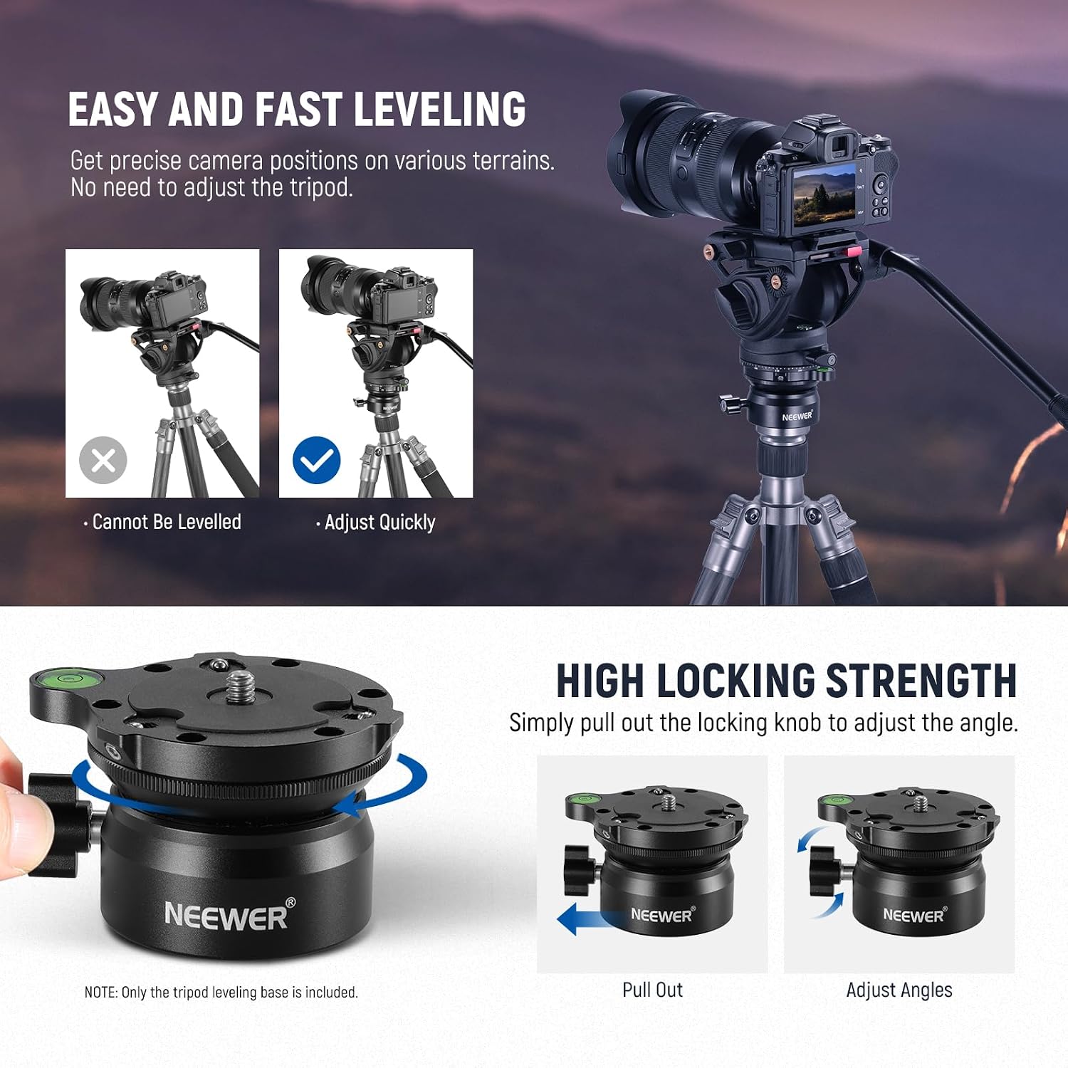 Detalle de NEEWER Tripod Leveling Base (⌀60mm) Camera Leveler with -15°/+15° tilt and bubble level