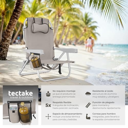 Thumbnail 2 de tectake Silla Playa Plegable con Respaldo Ajustable y Función Mochila – 2 Unidades Beige
