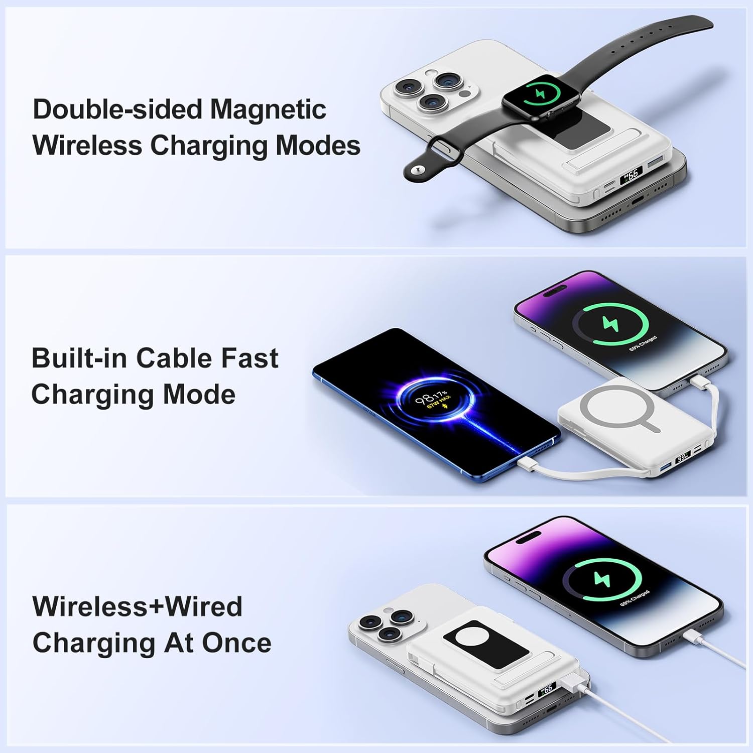 Thumbnail 6 de Vexnara Power Bank iPhone 10000mAh con MagSafe: ricarica wireless 20W, supporto pieghevole e PD Quick Charge