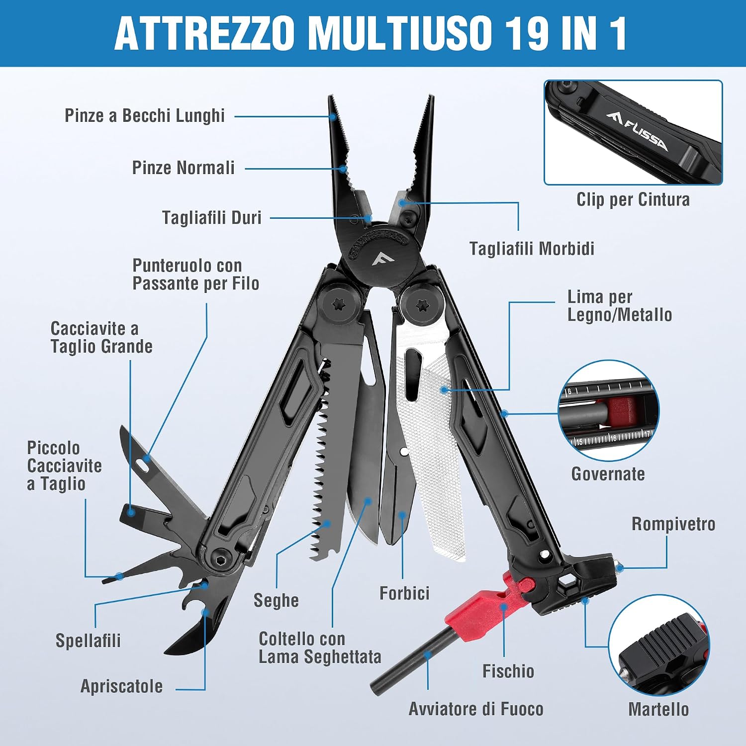 Thumbnail 1 de FLISSA Pinza Multiuso 19 In 1 – Strumento multifunzionale in acciaio inox con borsa Oxford