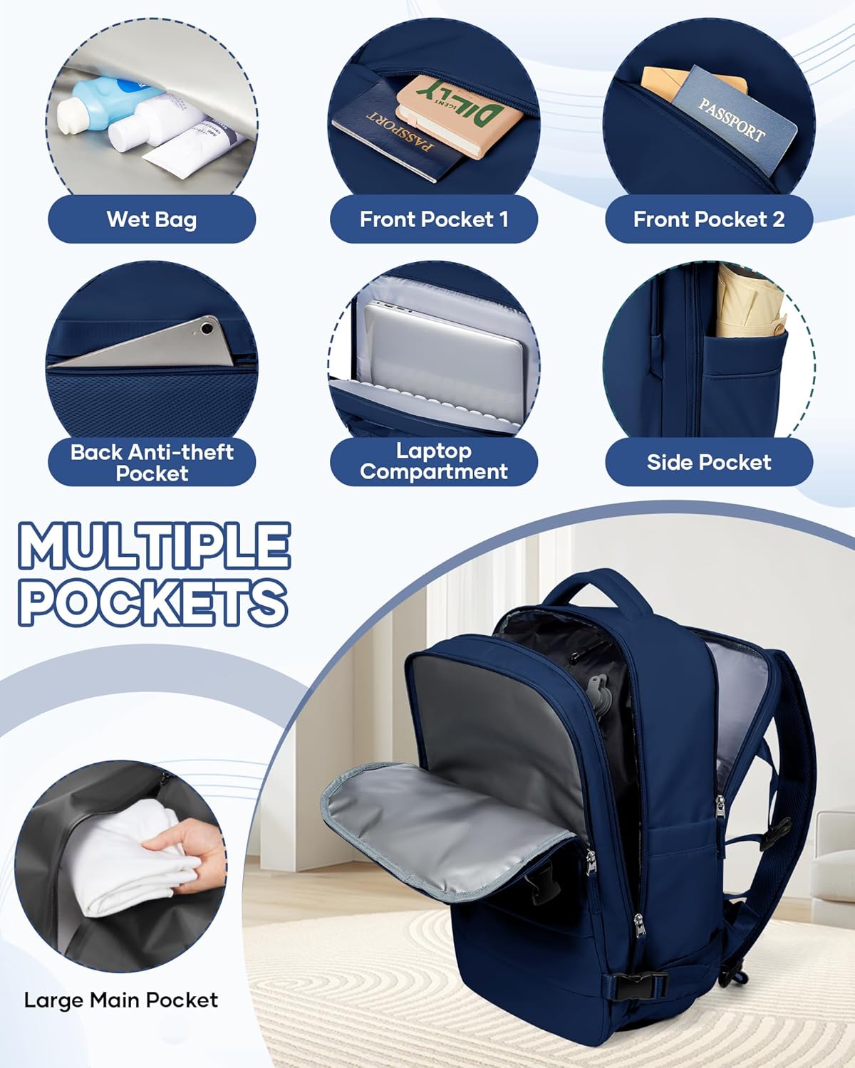 Thumbnail 6 de SZLX Großer Reiserucksack Damen – Vakuum-Kompression, 40x30x20 cm, Laptopfach, Schuhfach, USB-Pumpe
