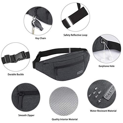 Detalle 2 de MAXTOP Large Bumbag Waist Fanny Pack: 4-Zipper, Headphone Jack, Adjustable Belt for Travel, Running, and Hiking