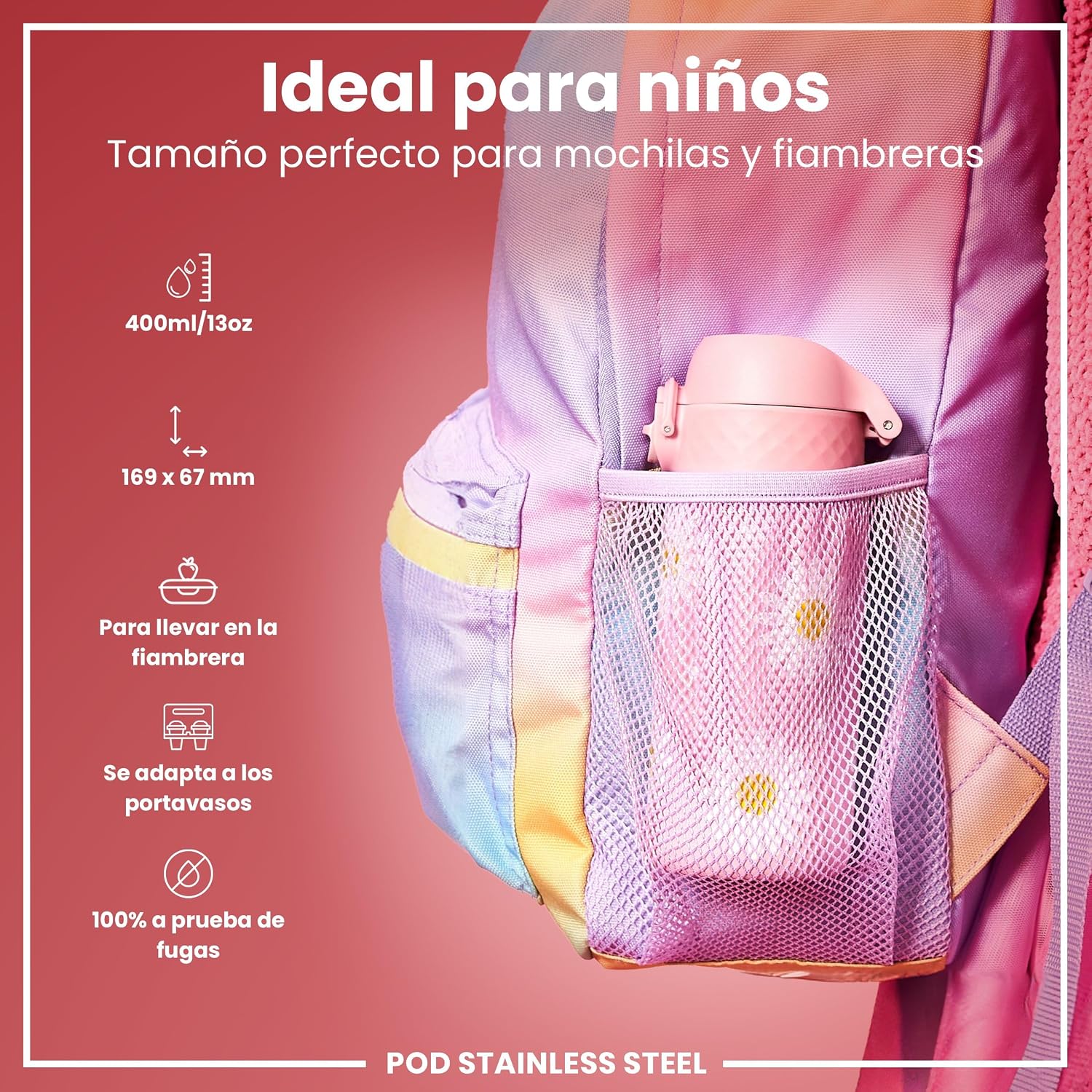 Detalle 2 de ion8 Botella Agua Inox para Niños 400ml 🚰 Sin Aislamiento