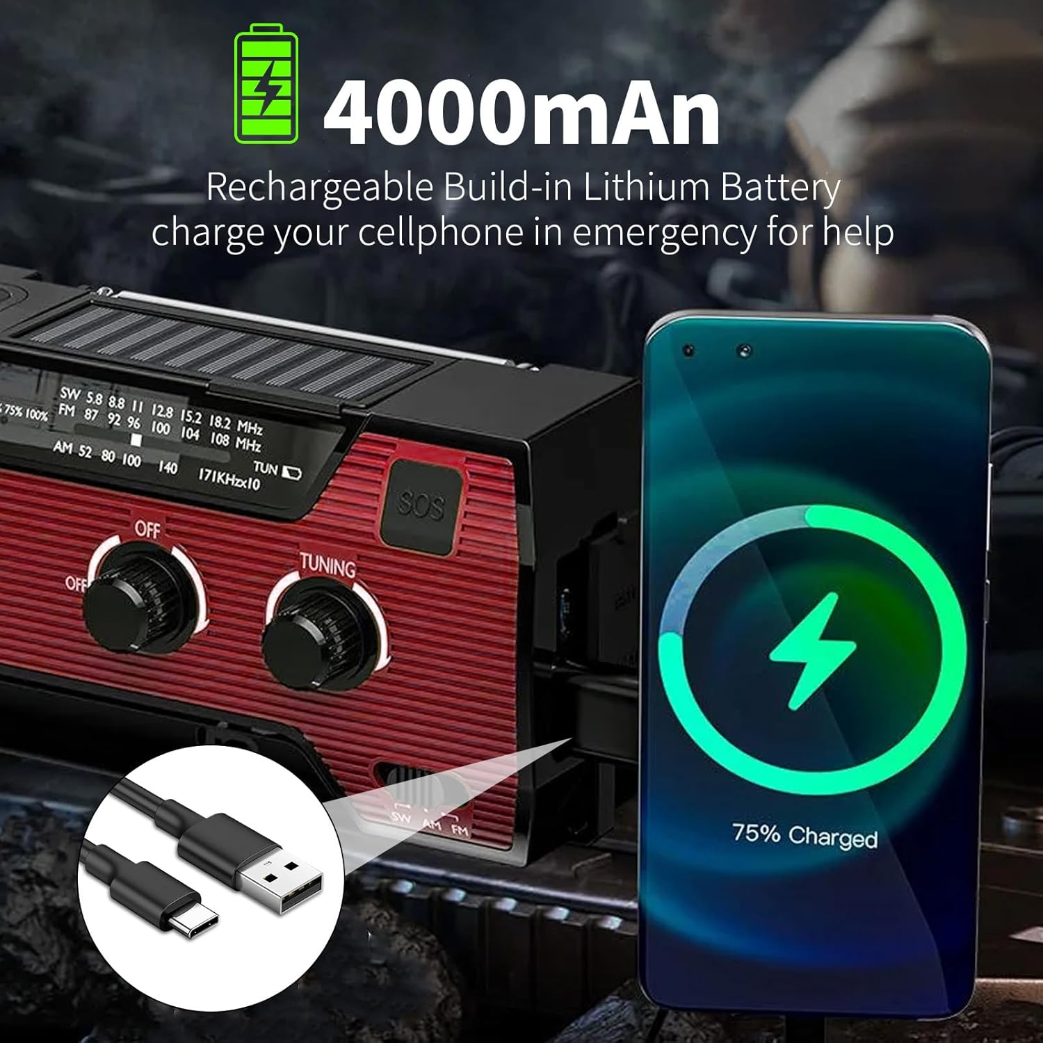 Thumbnail 5 de SOLARBABY Wind Up Solar Emergency Radio 4000 mAh 🔊