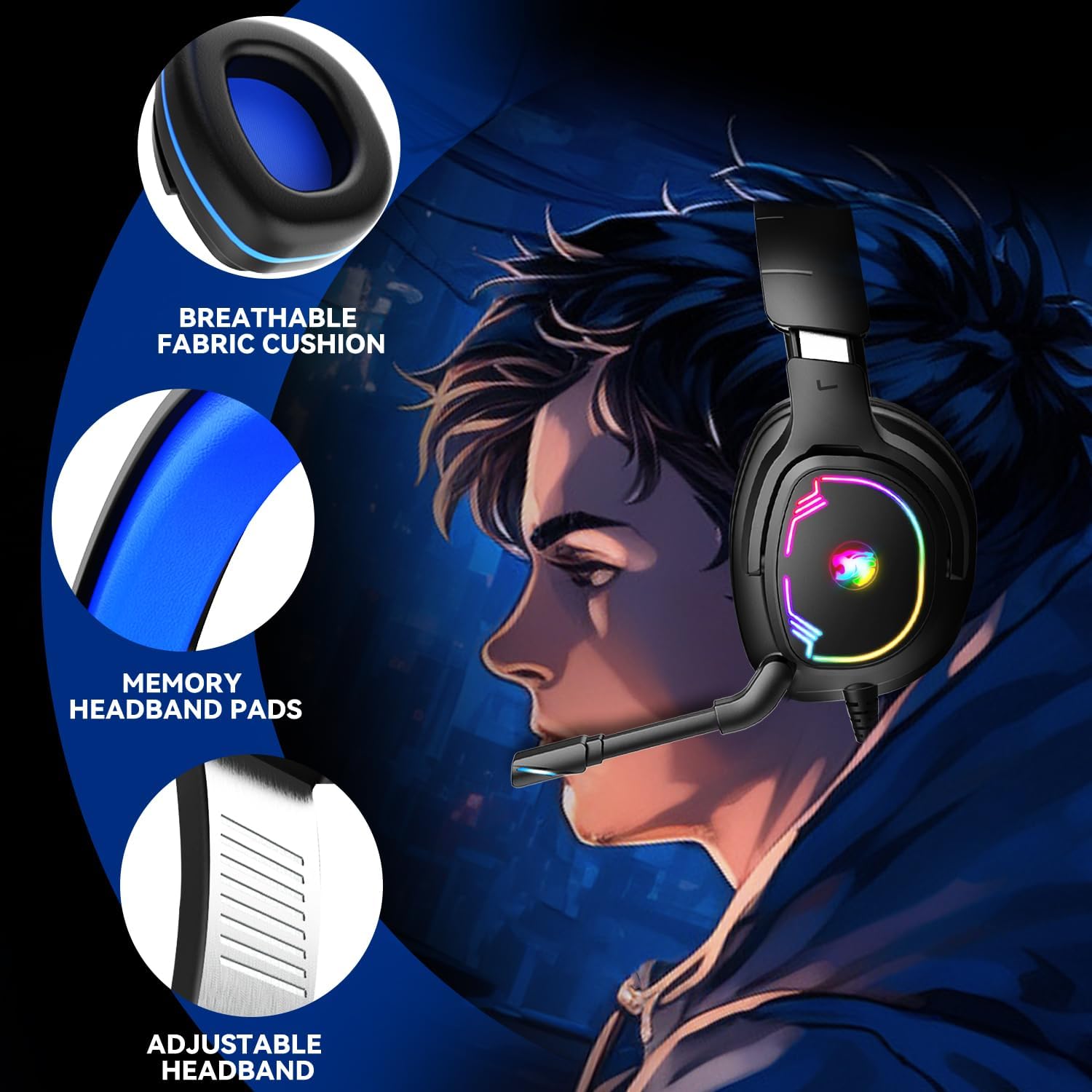 Detalle de Jimonyer Gaming Headset for PC/PS4/PS5/Xbox One/Switch with Noise-Canceling Mic and 3.5mm Surround Sound