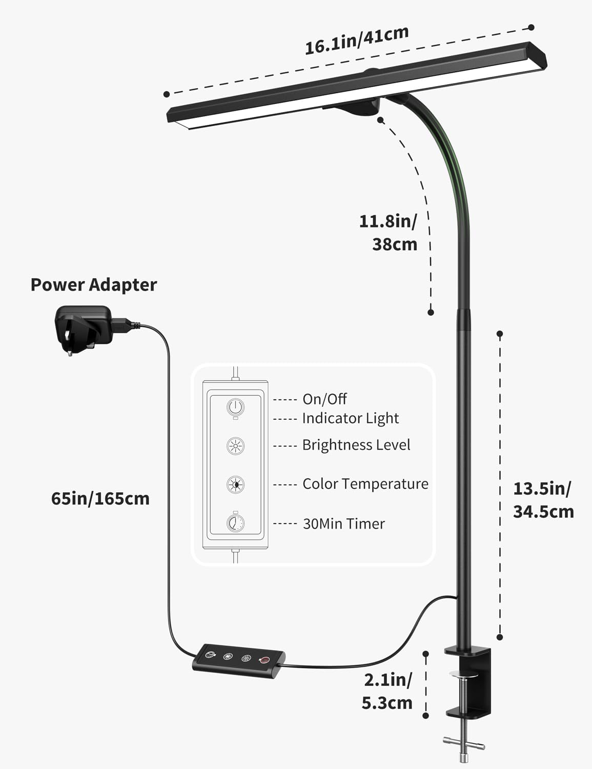 Thumbnail 6 de Kary LED Desk Lamp with Clamp (15.7" wide) – 5 brightness & 5 colour levels with 60-minute timer, black