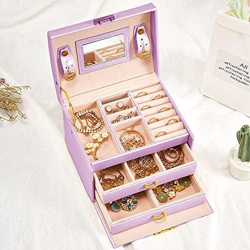 Detalle de Podazz Caja Joyero de 3 Niveles con Espejo y Cerradura – Morado