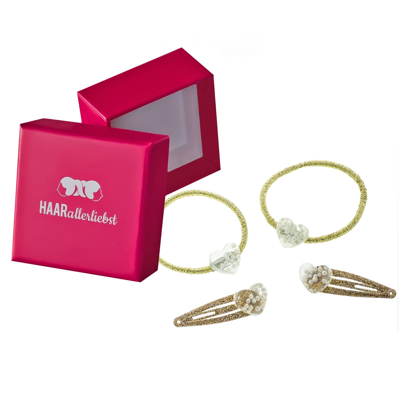 Detalle de HAARallerliebst Haarschmuck Set – 4-teilig mit großen Blumen, Glitzer in Rosa/Weiß, inkl. Schachtel (pink)