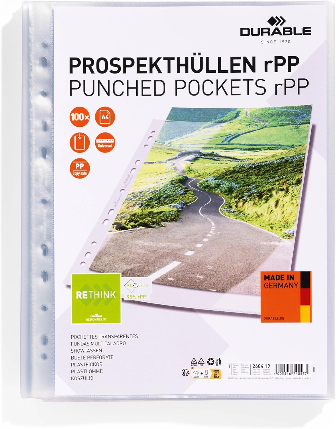 Thumbnail 6 de Durable Klarsichthüllen A4 aus recyceltem PP – 100 Stk., oben/rechts offen, transparent, Made in Germany
