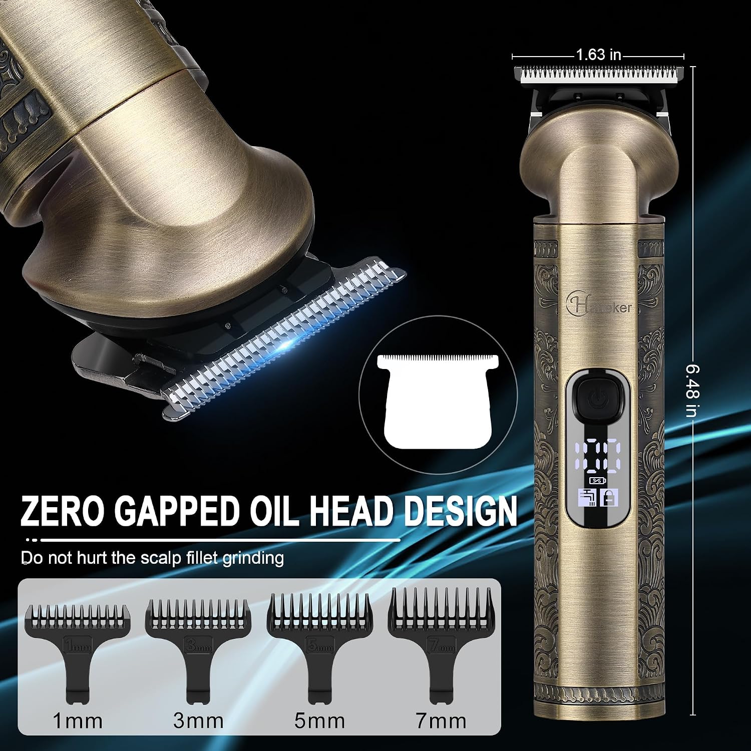 Detalle de Hatteker 8-in-1 Beard Trimmer Kit: Pro Grooming Cordless Hair Clipper with Zero-Gapped T-Blade