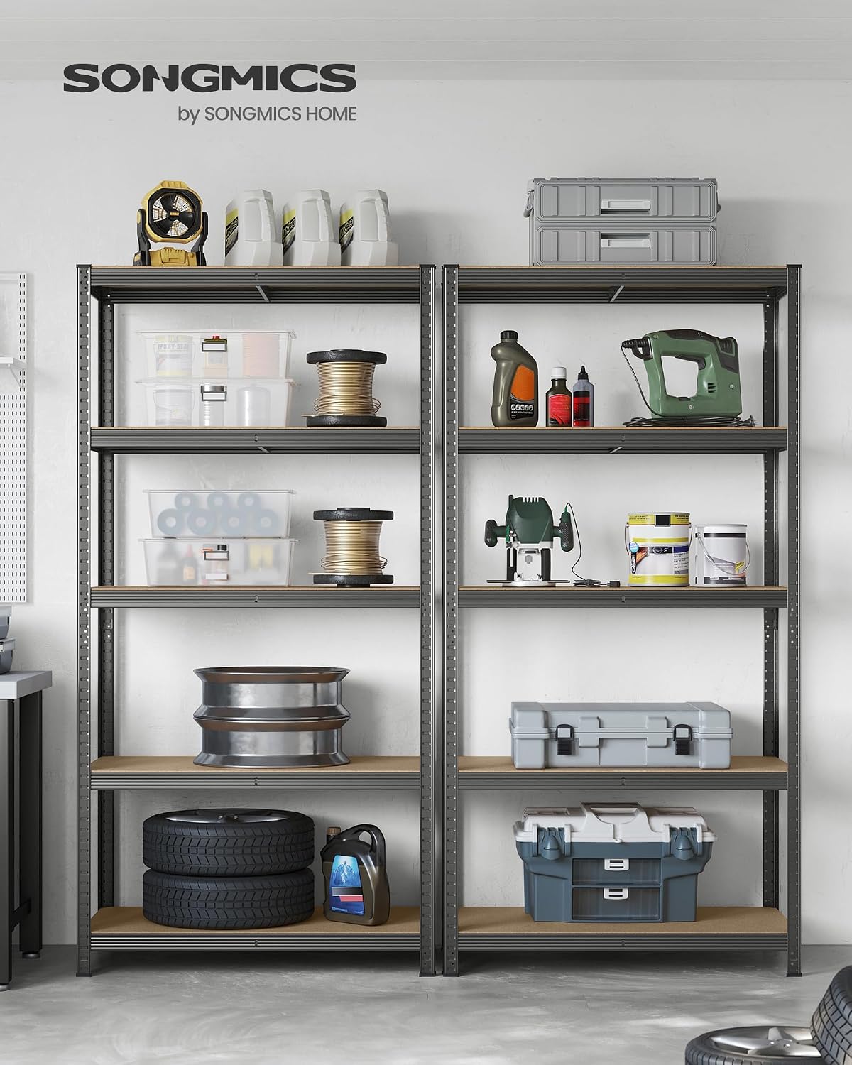 Detalle 2 de SONGMICS GLR050G01 5-Tier Steel and MDF Shelving Unit, 600 kg Capacity