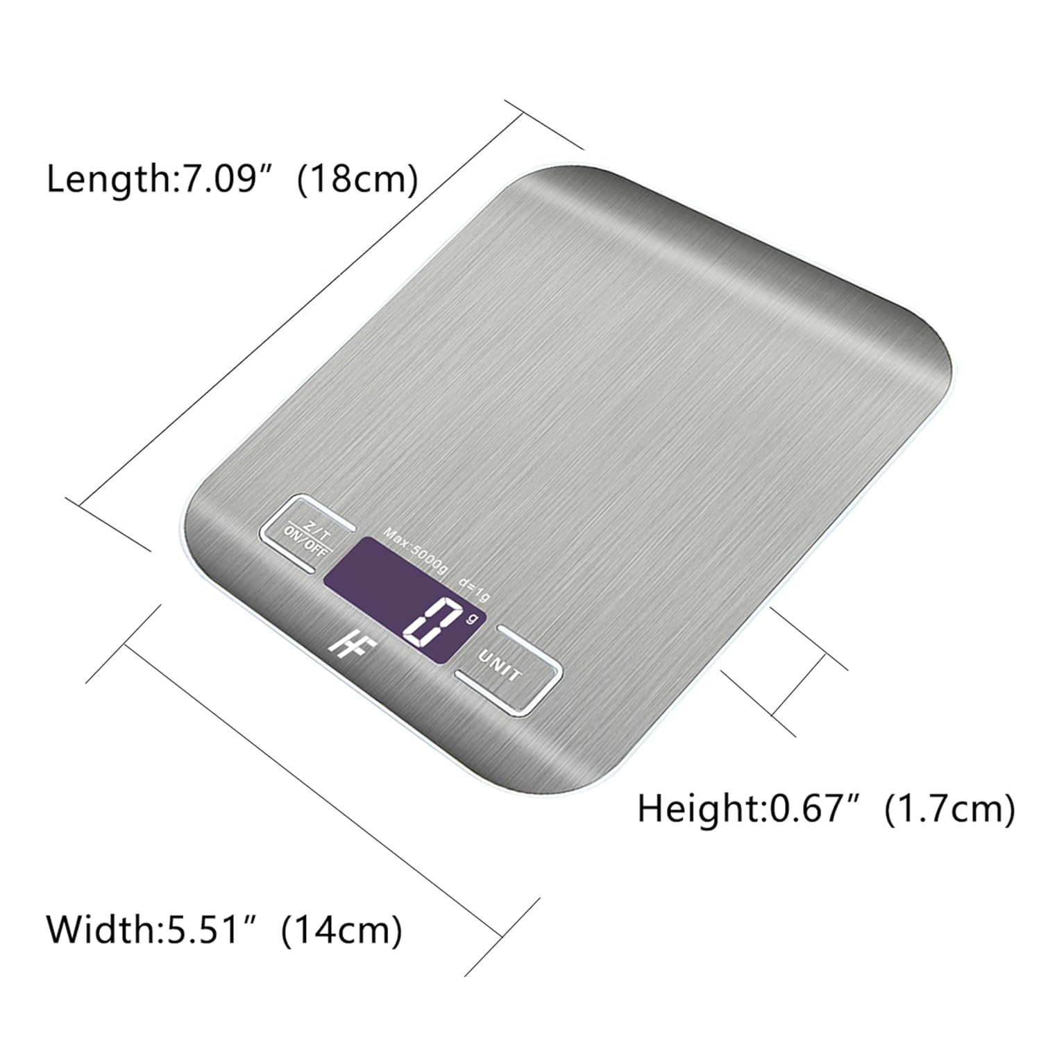 Detalle de HomeFashion Digital Kitchen Scales, 5kg Capacity, 1g Precision, Stainless Steel