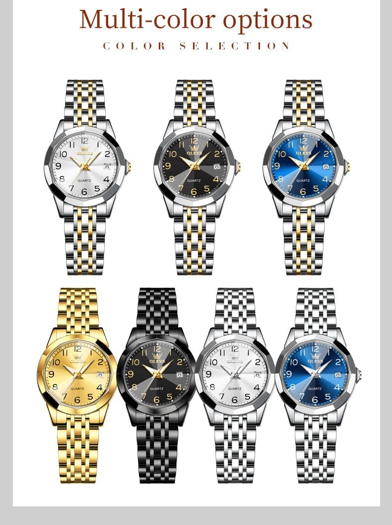 Detalle 2 de OLEVS Montre Femme Analogique Quartz en Acier Inoxydable — Étanche, Lumineuse, Diamant et Cadeau Élégant