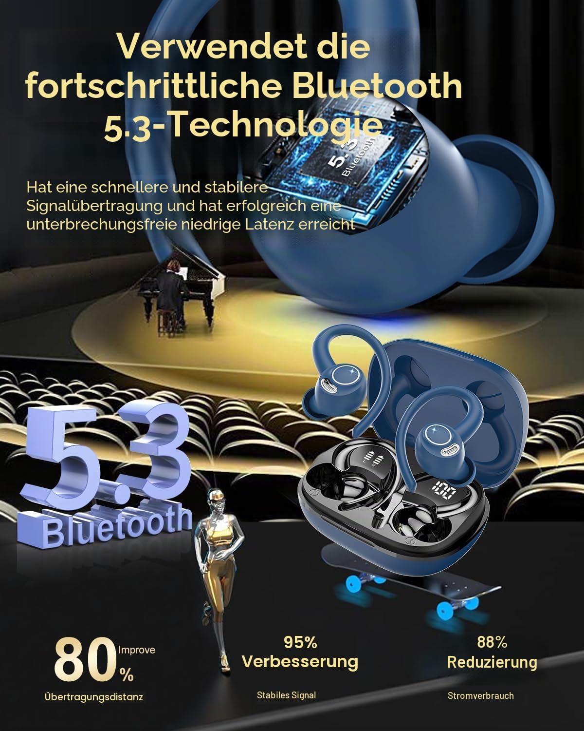Detalle de Bluetooth Kopfhörer Sport In-Ear 40 Std Spielzeit