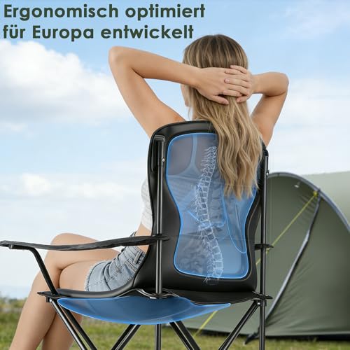 Detalle de Foumteex Campingstuhl Faltbar Overgröße – 150 kg Traglast, Getränkehalter, Klappstuhl für Outdoor und Angel