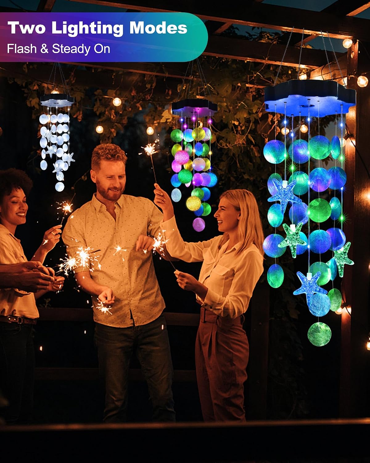 Thumbnail 1 de Toodour S18-WC04 Solar Shell Wind Chime, Blue & Green, 2 Lighting Modes