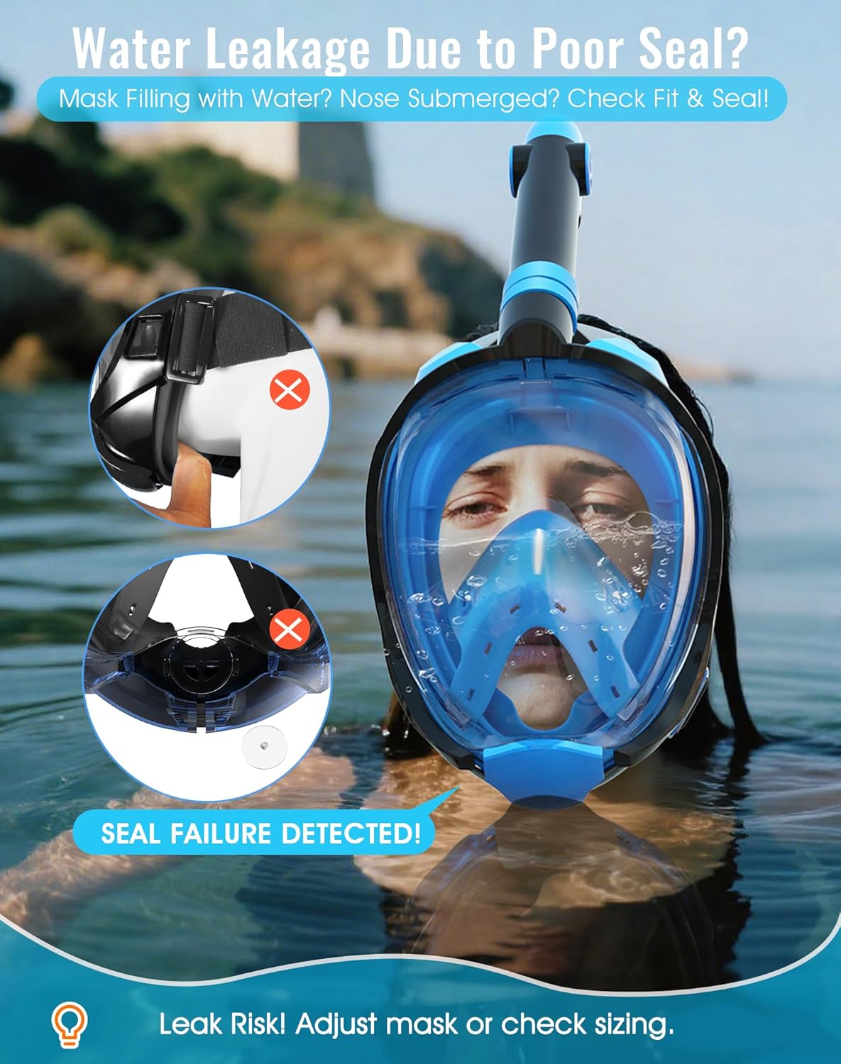 Detalle 2 de Greatever G2 Full Face Snorkel Mask with Dry Top System and Camera Mount