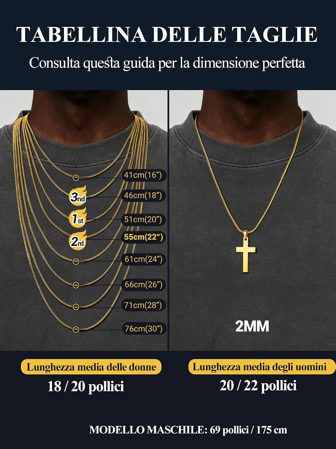 Detalle de PROSTEEL Collana Serpente 2MM 46cm in Acciaio Inox 316L, Dorata 18K, Cierre Clip – Versatile e Minimal