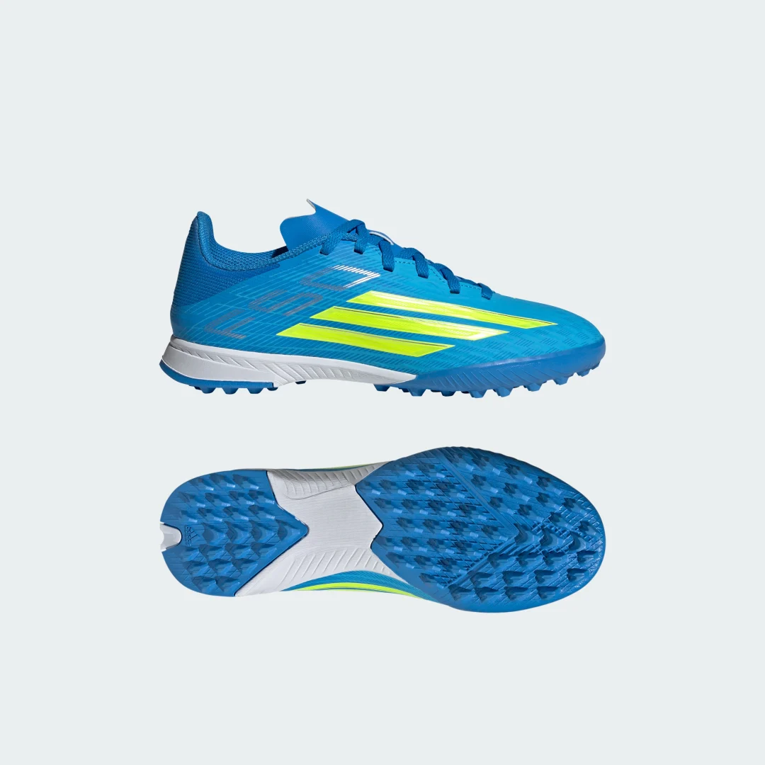 Detalle de Adidas F50 LEAGUE: Zapatillas de fútbol de moqueta para niños, color azul