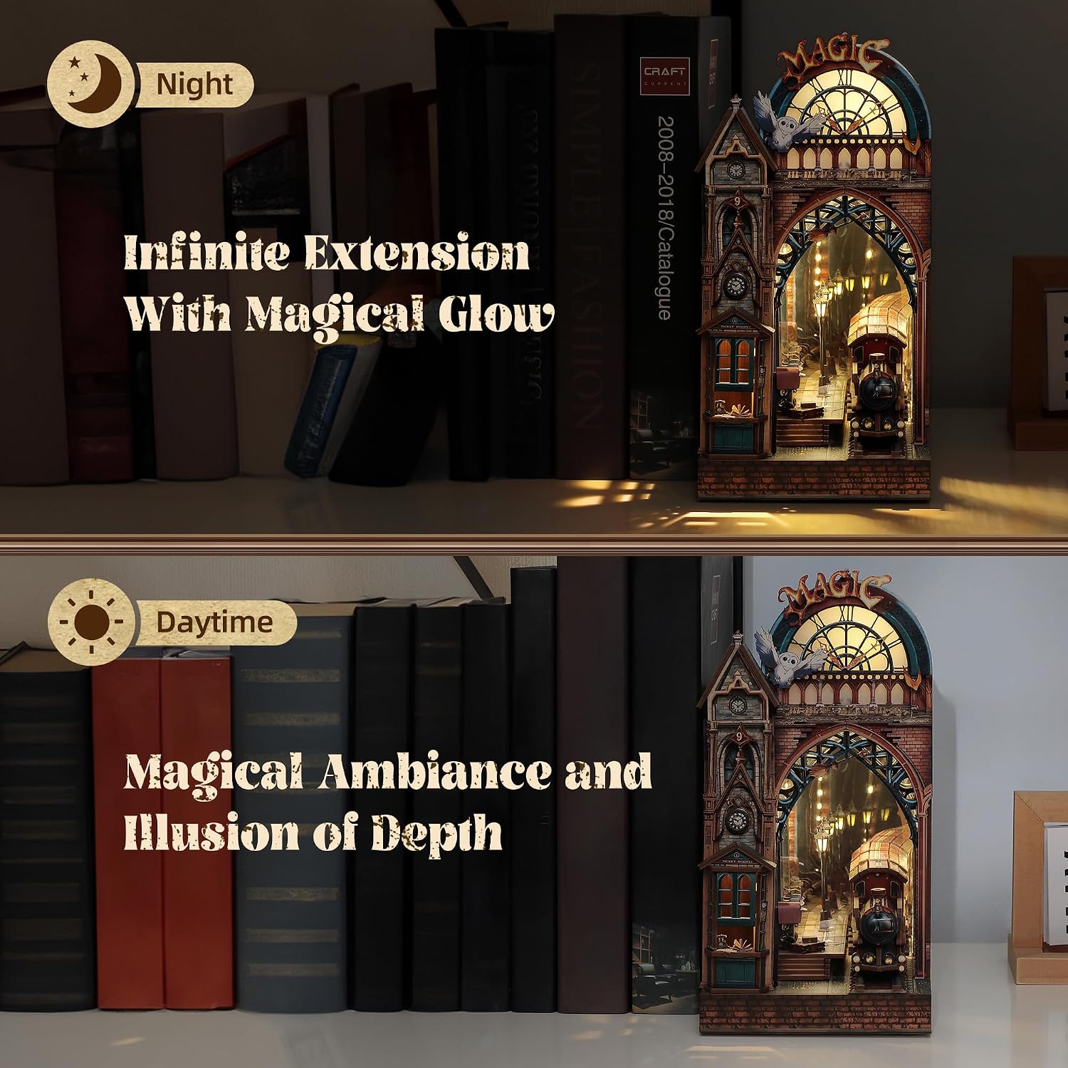 Thumbnail 4 de FUNPOLA LED 3D Puzzle Magic Station Book Nook Kit (Magic Station) — Interactive miniature DIY with LED glow