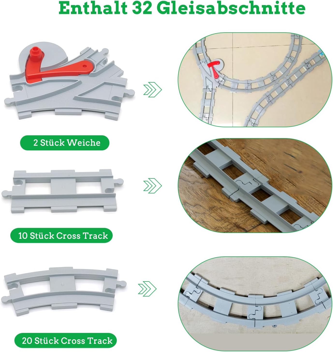 Thumbnail 2 de Cabeeskii Bausteine Schienen Set 32 Teile 🚂