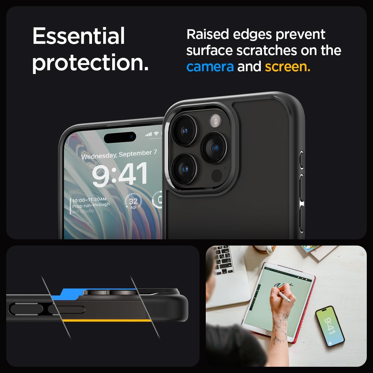 Detalle de Spigen Coque Ultra Hybrid anti-jaune et antichoc pour iPhone 15 Pro Max (noir mat)
