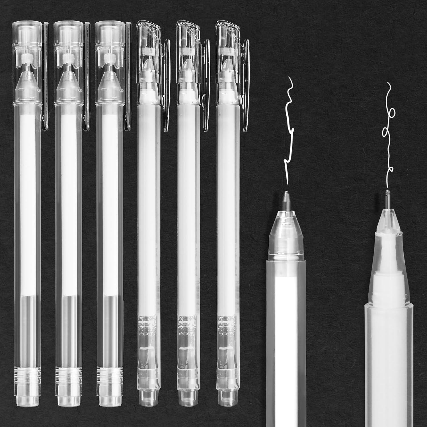 Detalle de YIIFELL 6 witte gelpennen met waterdichte inkt, 0,6 en 0,8 mm