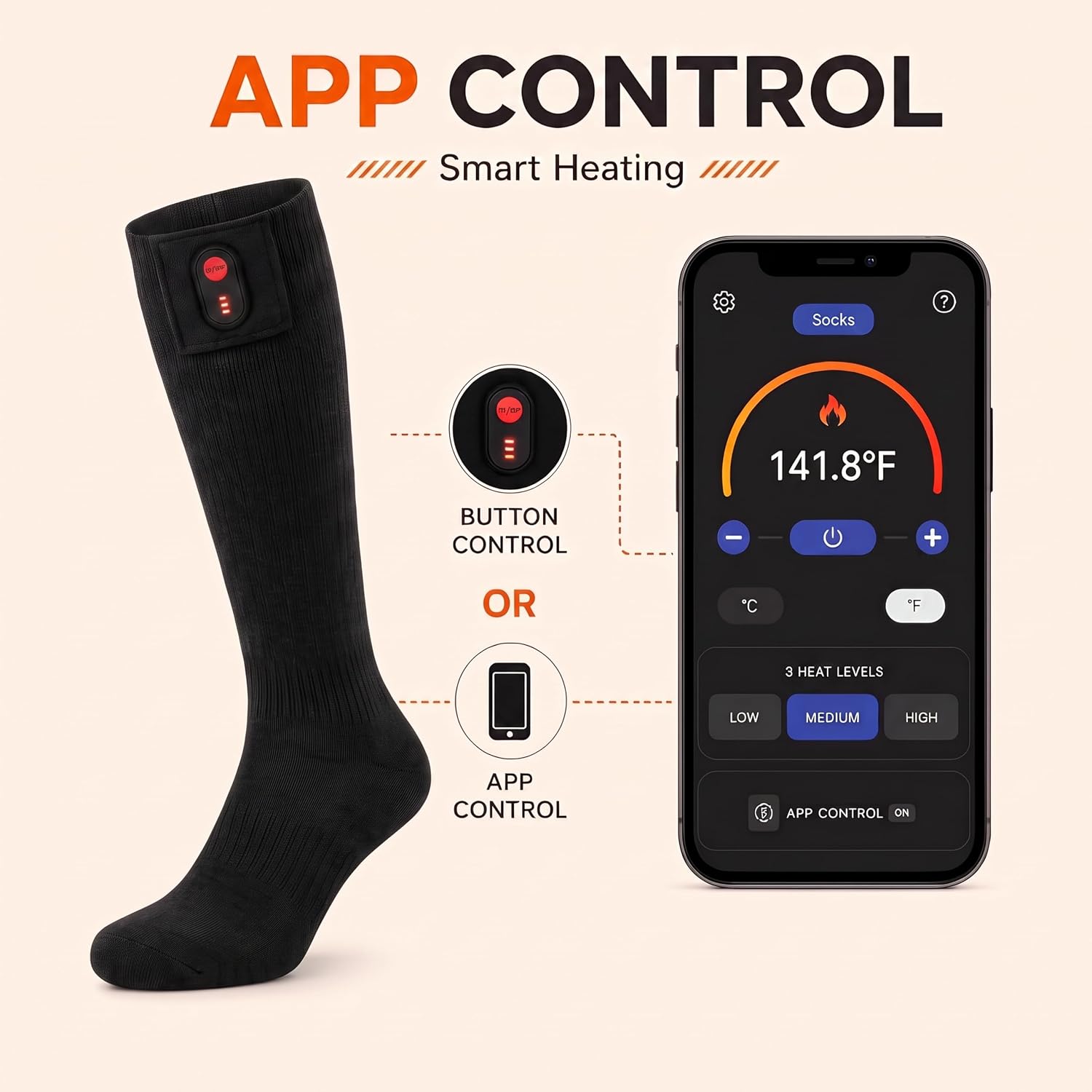 Thumbnail 2 de WEIVIOQ PG-7000B Heated Socks, Wool Blend, App and Button Control