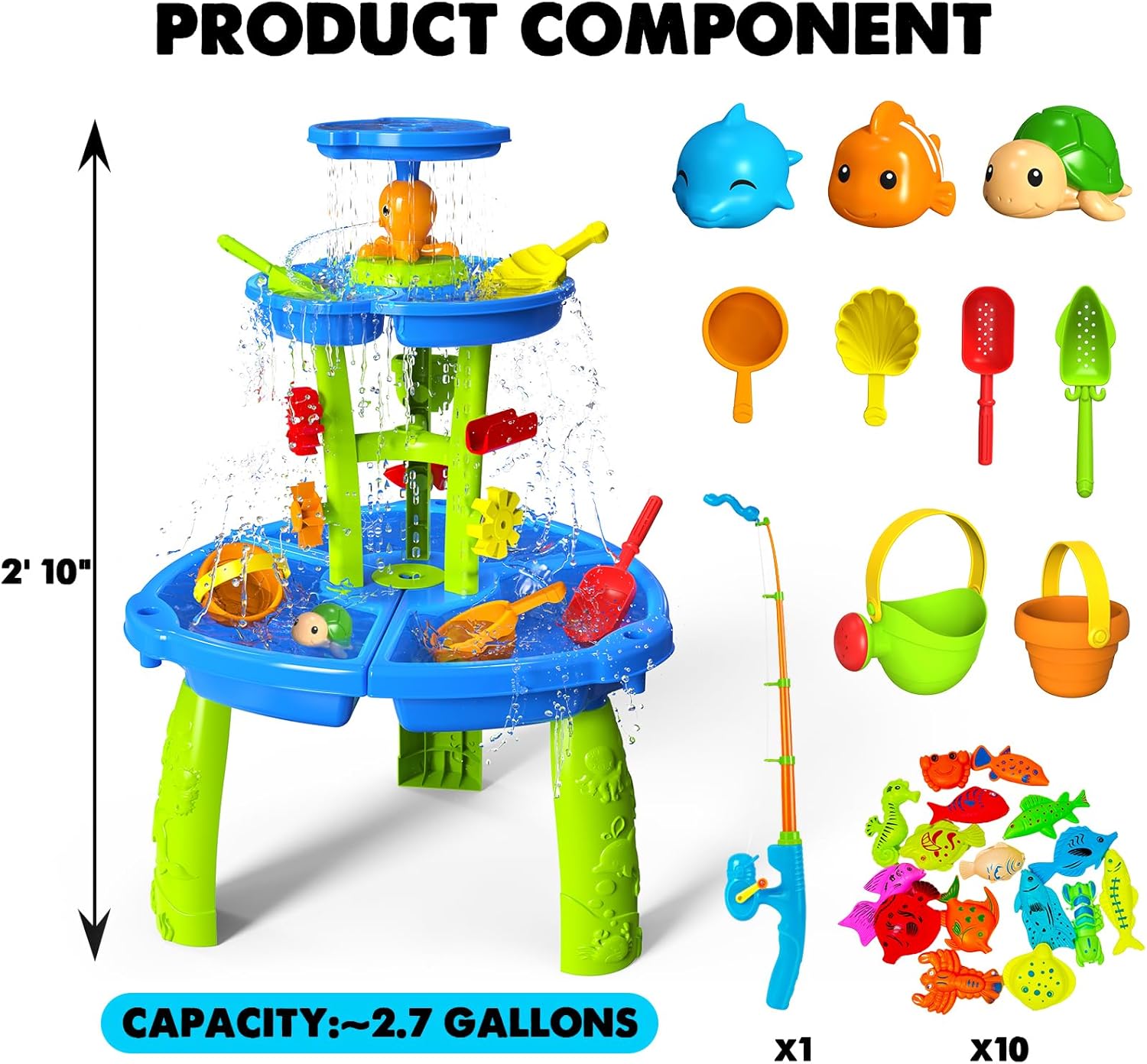 Detalle de CozyBomB Water Table for Toddlers 3-5 | Outdoor Water Play Table with Magnetic Fishing Toy - 2'10" Waterfall Edition