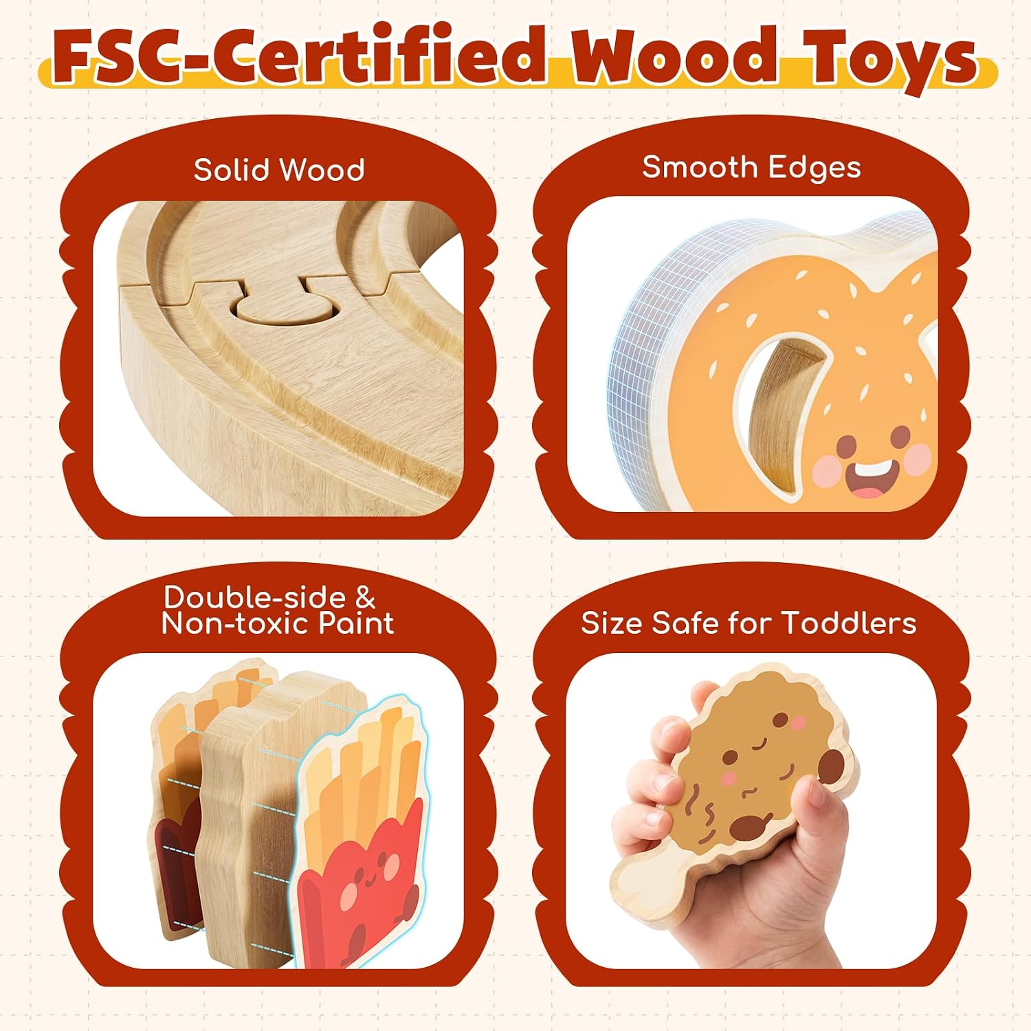 Detalle 2 de Lehoo Castle WTT-007 Wooden Train Set, 36 Pieces, Burger-Themed Play