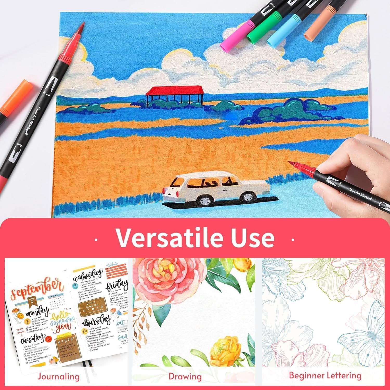 Detalle de Mitoymia 70 Dual Tip Colouring Pens: A Practical Dual‑Tip Brush Marker Set for Adults