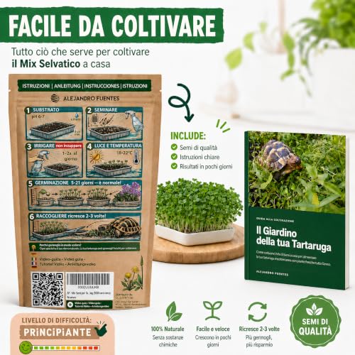 Detalle de AF® Mix Semi per Tartarughe di Terra – Formulazione Lenta 40g | Tarassaco, Malva, Piantaggine | Erbe Selvatiche per Testudo Hermanni e Graeca
