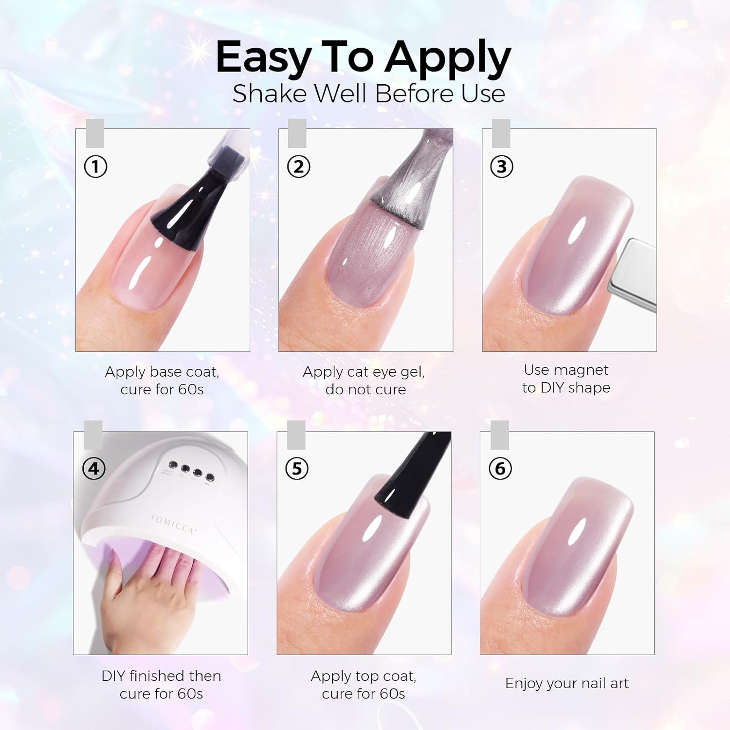Thumbnail 6 de TOMICCA Cat Eye Gel Nail Polish – Kit 6 couleurs scintillantes en vernis semi-permanent magnétique (8 ml)